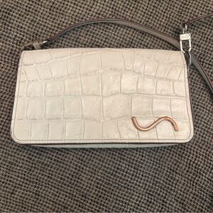 STAUD White Croc-Embossed Wristlet with Rose Gold Accent